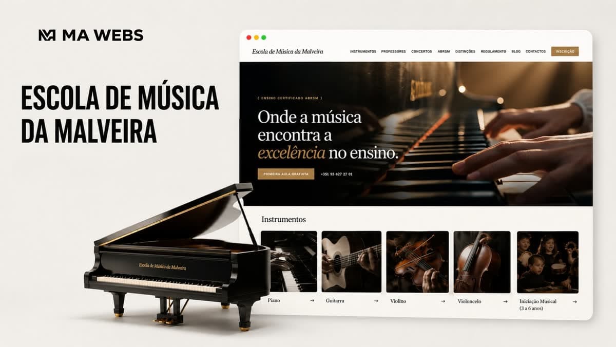Página inicial do site da Escola de Música da Malveira